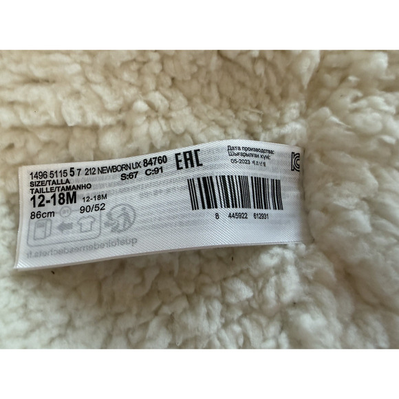 Mango Unisex Baby Padded Fleece Gray toggle button Cardigan hoodie Sz-12-18 M - Picture 6 of 8